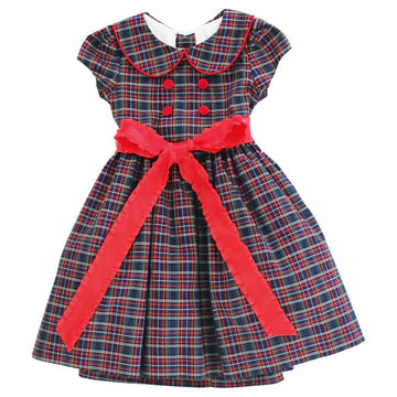 Blue spruce & Red Cord Dress With Bow