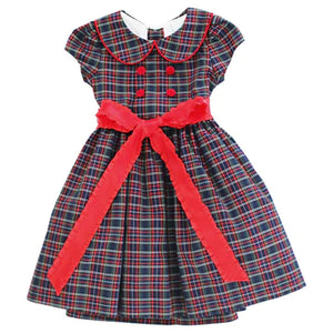 Blue spruce & Red Cord Dress With Bow