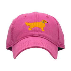 Baseball Cap Golden Retriever on Bright Pink