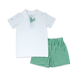 Parker Short Set- White Augusta Green