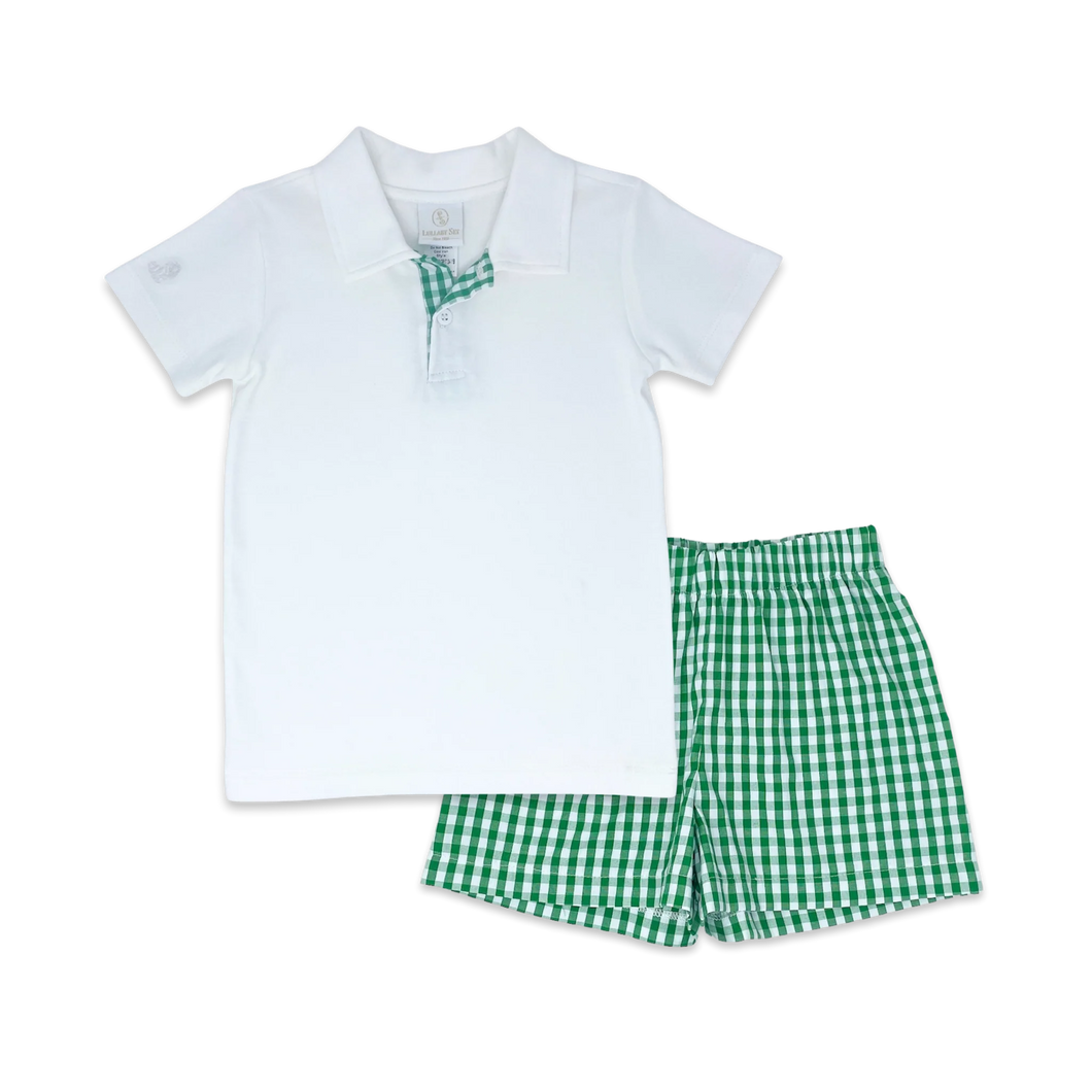 Parker Short Set- White Augusta Green