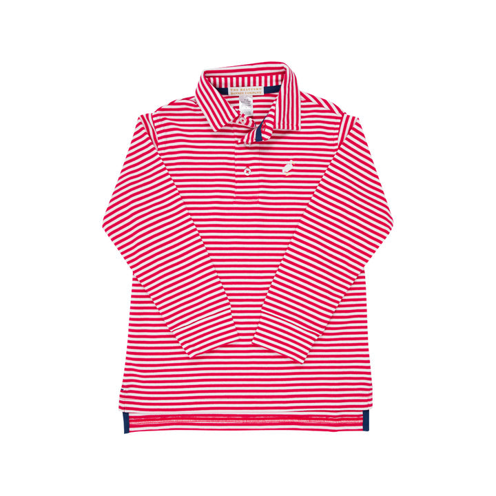 Long Sleeve Prim and Proper Polo Richmond Red Stripe