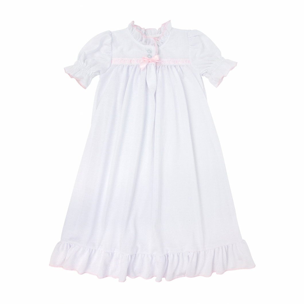 Pink Bow Button Up Night Gown Short Sleeve