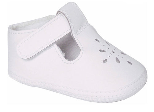Kennedy White T-Strap Leather Crib Shoe