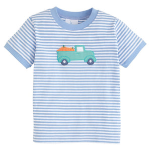Pumpkin Applique T-Shirt Blue Stripe