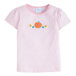 Pumpkin Embroidered T-Shirt Pink Stripe