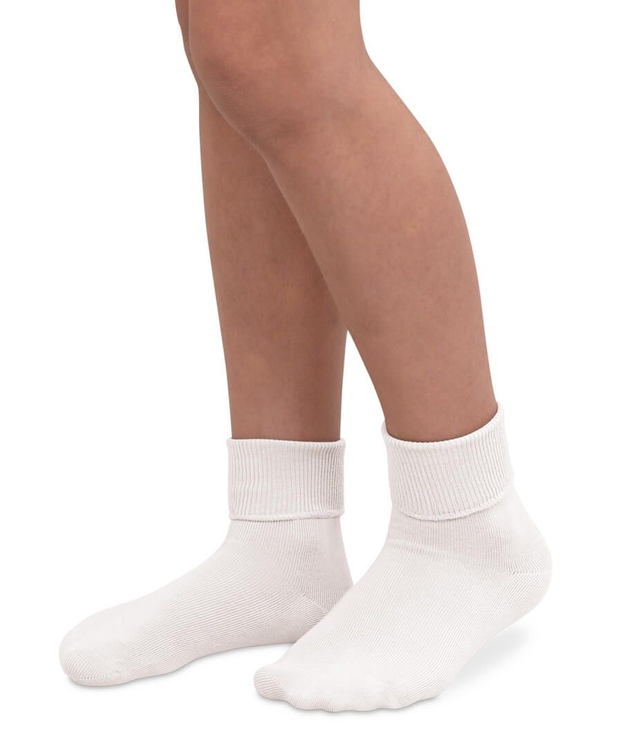 Cotton Seamless Turn Cuff Socks White