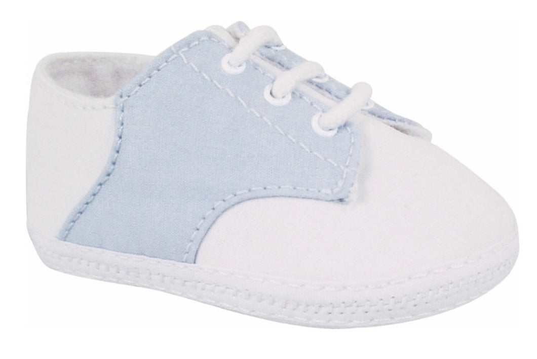 Braxton White/Blue Saddle Oxford Crib Shoe